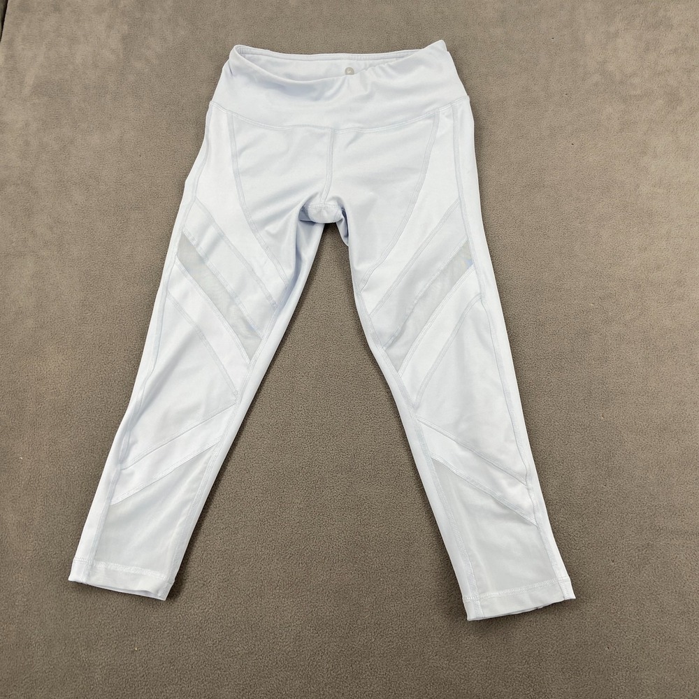 90 Degree By Reflex Crop Leggings Womens Small White Stretch Mesh Paneling Yoga